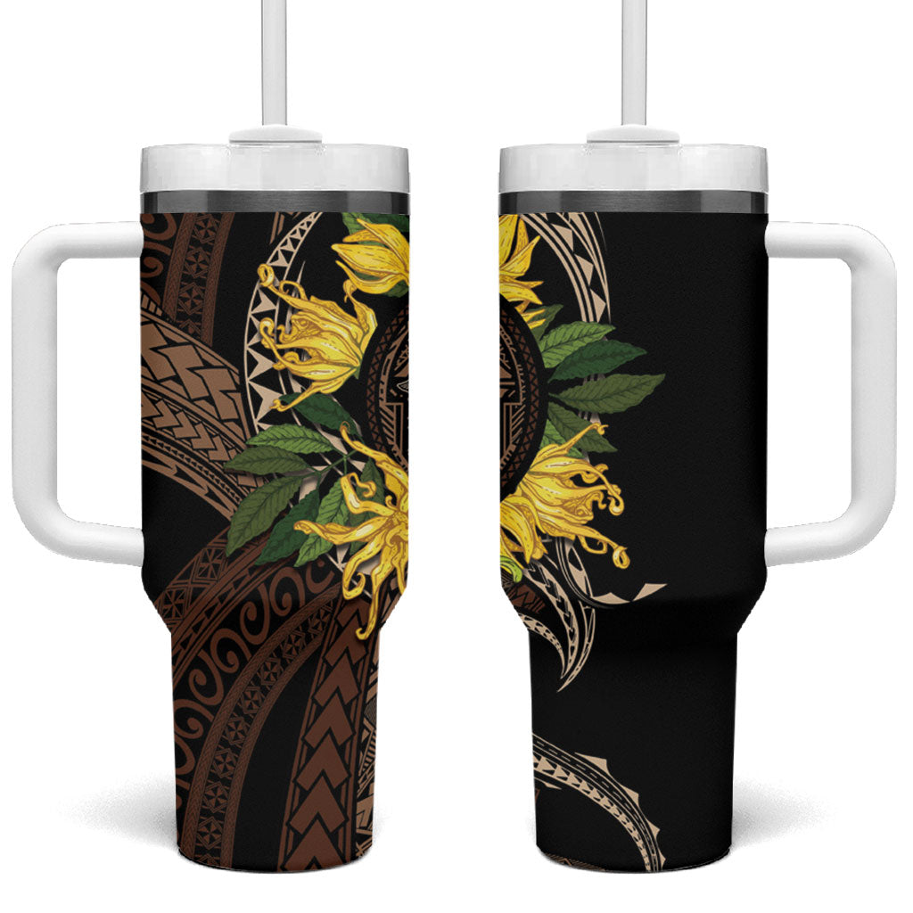 Samoa Moso'oi Flowers Tatau Tumbler With Handle Festive Tapa Brown LT7 One Size: 40 oz Brown - Polynesian Pride