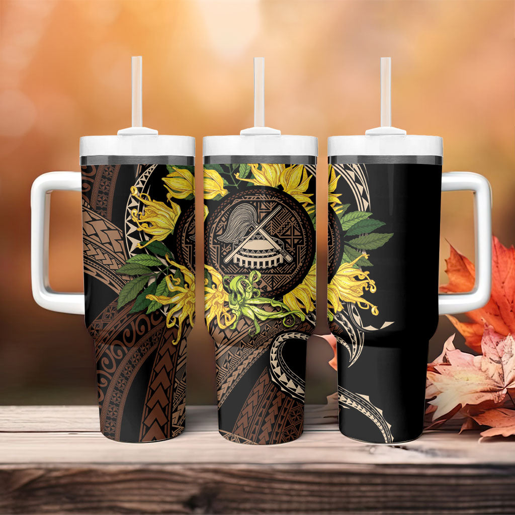 Samoa Moso'oi Flowers Tatau Tumbler With Handle Festive Tapa Brown LT7 - Polynesian Pride