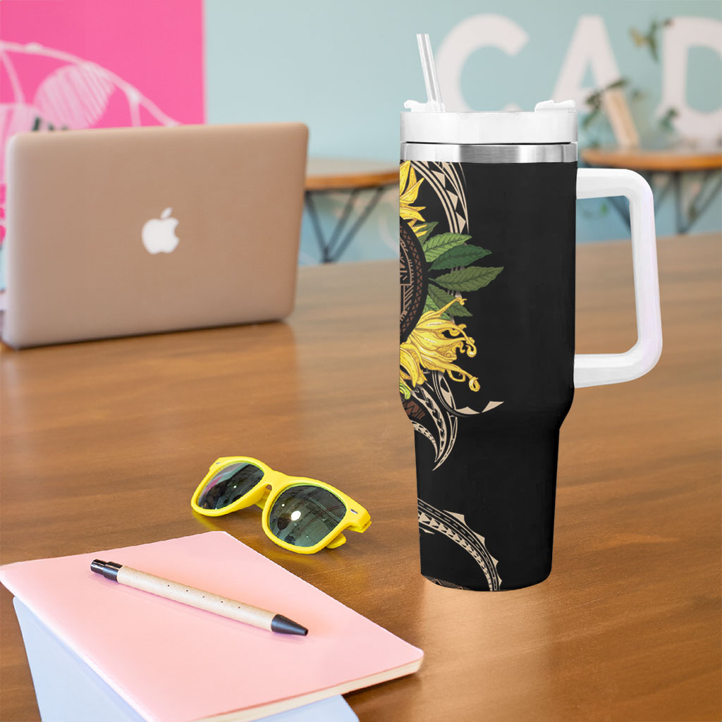 Samoa Moso'oi Flowers Tatau Tumbler With Handle Festive Tapa Brown LT7 - Polynesian Pride