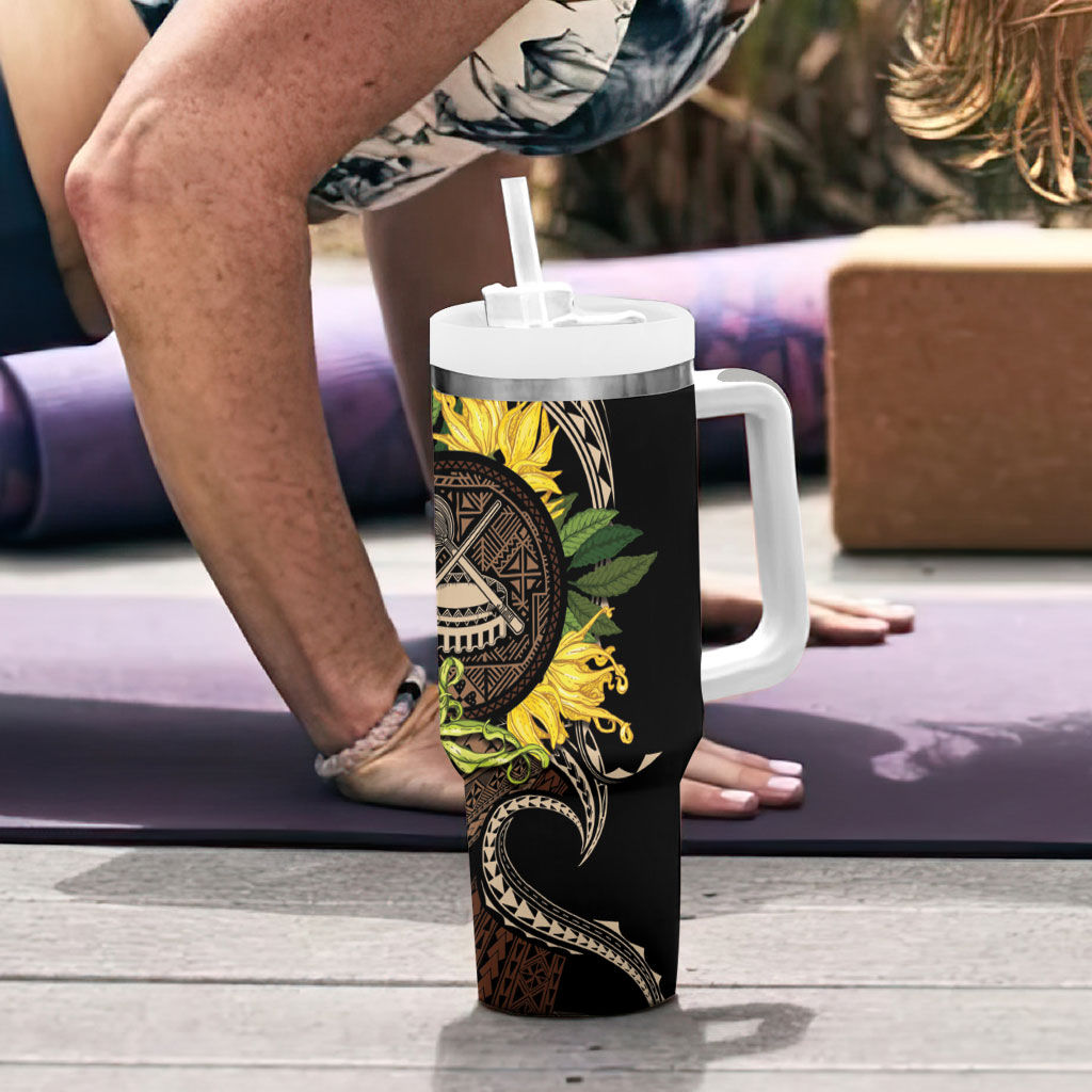 Samoa Moso'oi Flowers Tatau Tumbler With Handle Festive Tapa Brown LT7 - Polynesian Pride