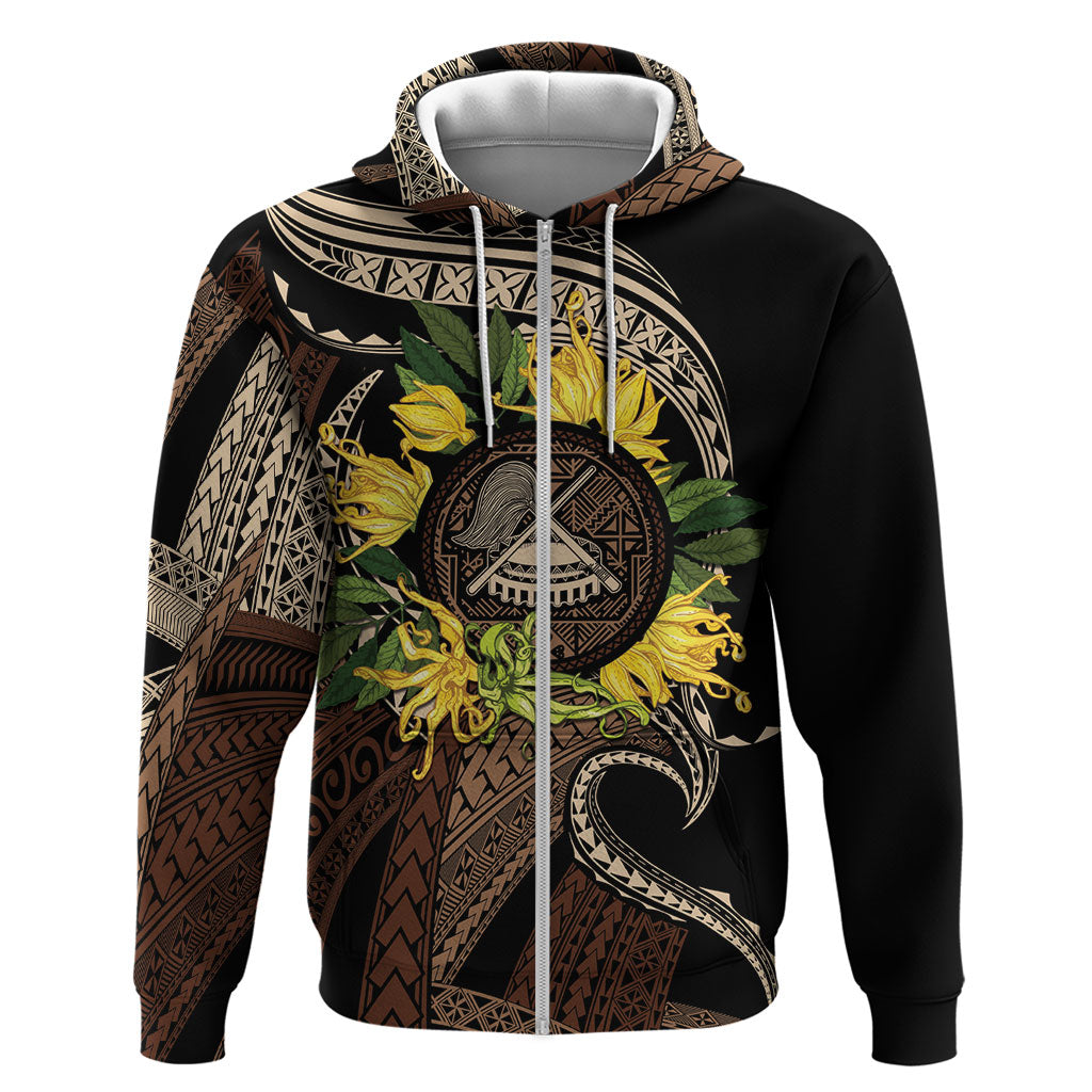 Samoa Moso'oi Flowers Tatau Zip Hoodie Festive Tapa Brown LT7 Zip Hoodie Brown - Polynesian Pride