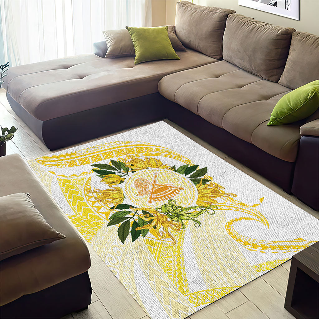 Samoa Moso'oi Flowers Tatau Area Rug Festive Golden White LT7 - Polynesian Pride