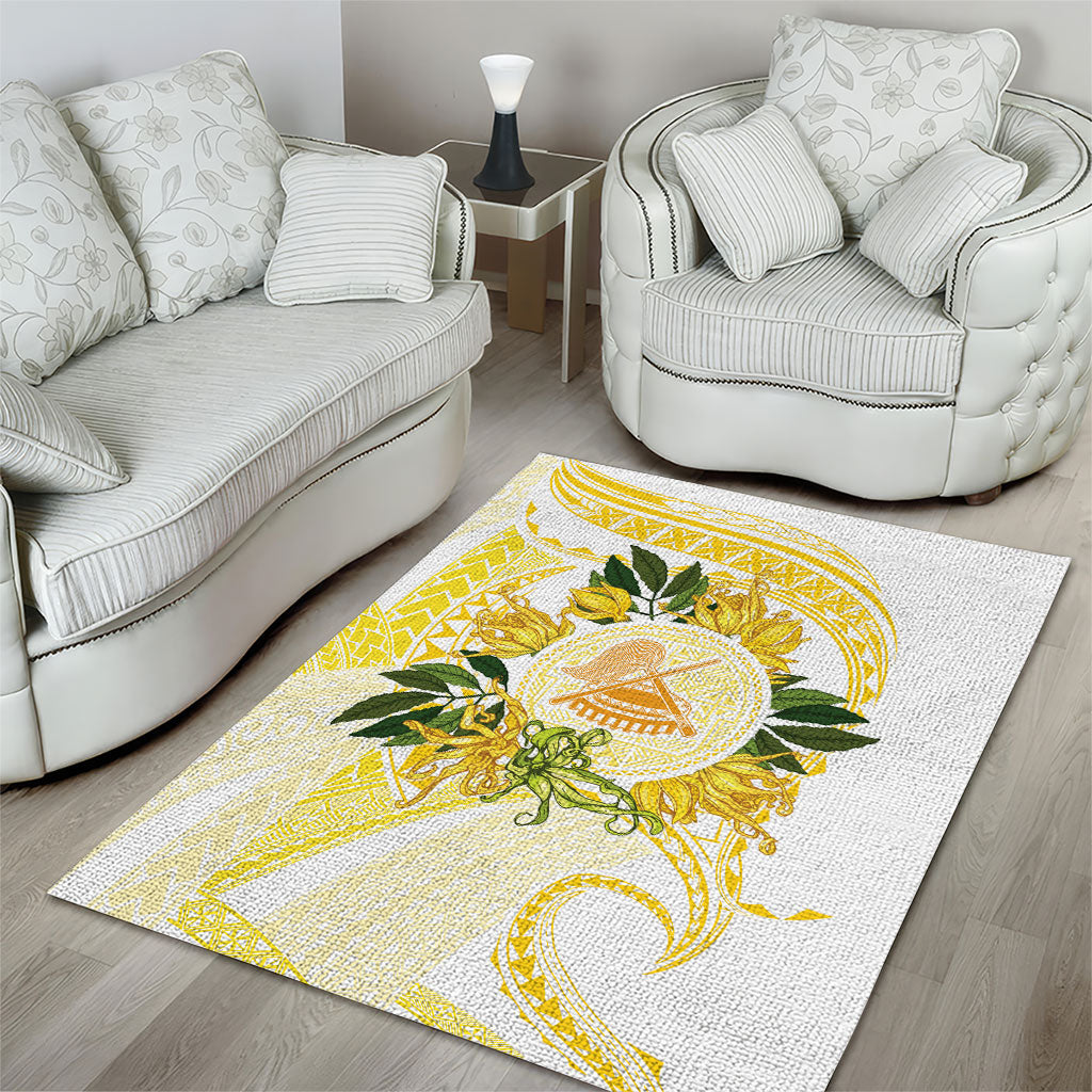 Samoa Moso'oi Flowers Tatau Area Rug Festive Golden White LT7 - Polynesian Pride