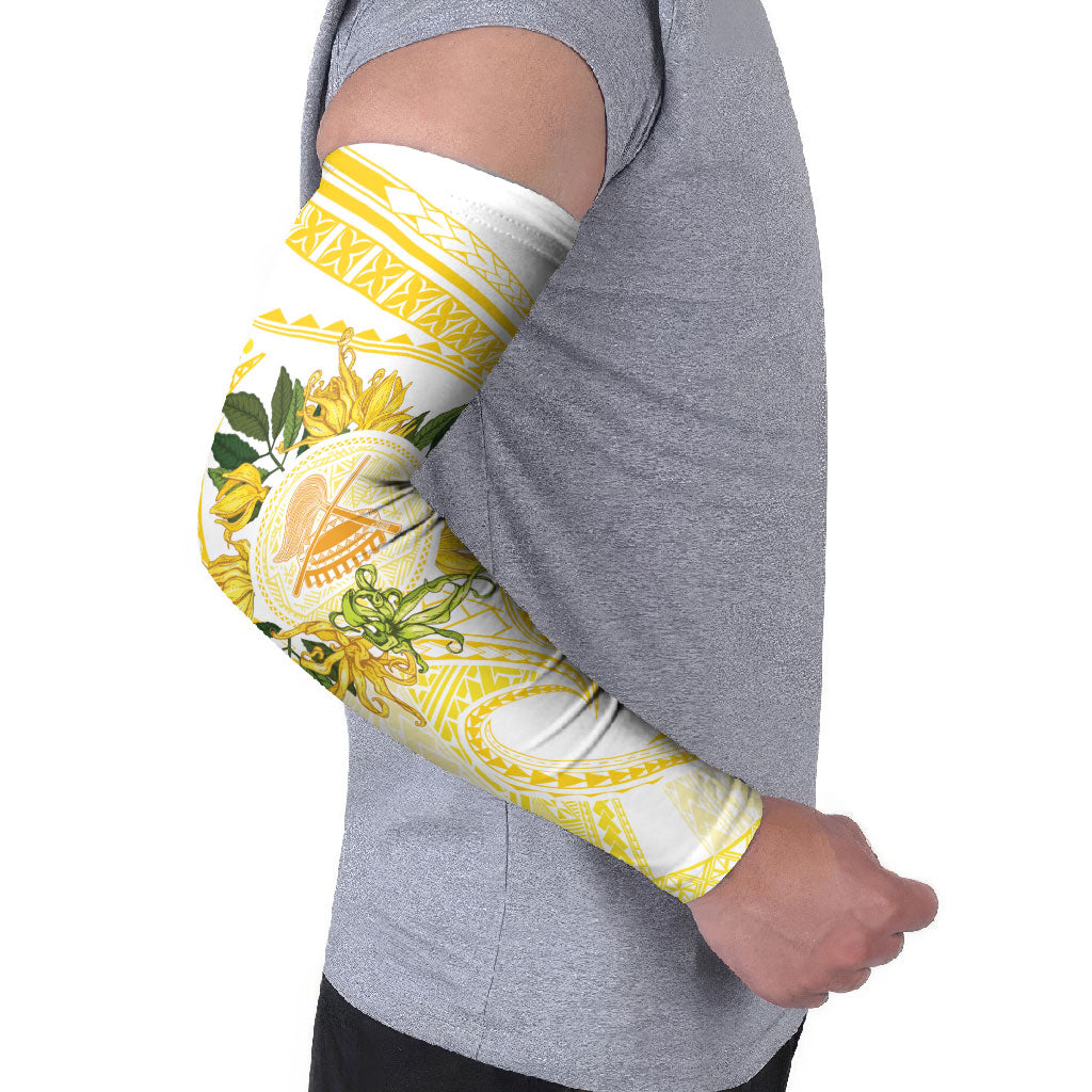 Samoa Moso'oi Flowers Tatau Arm Sleeves Festive Golden White LT7 - Polynesian Pride