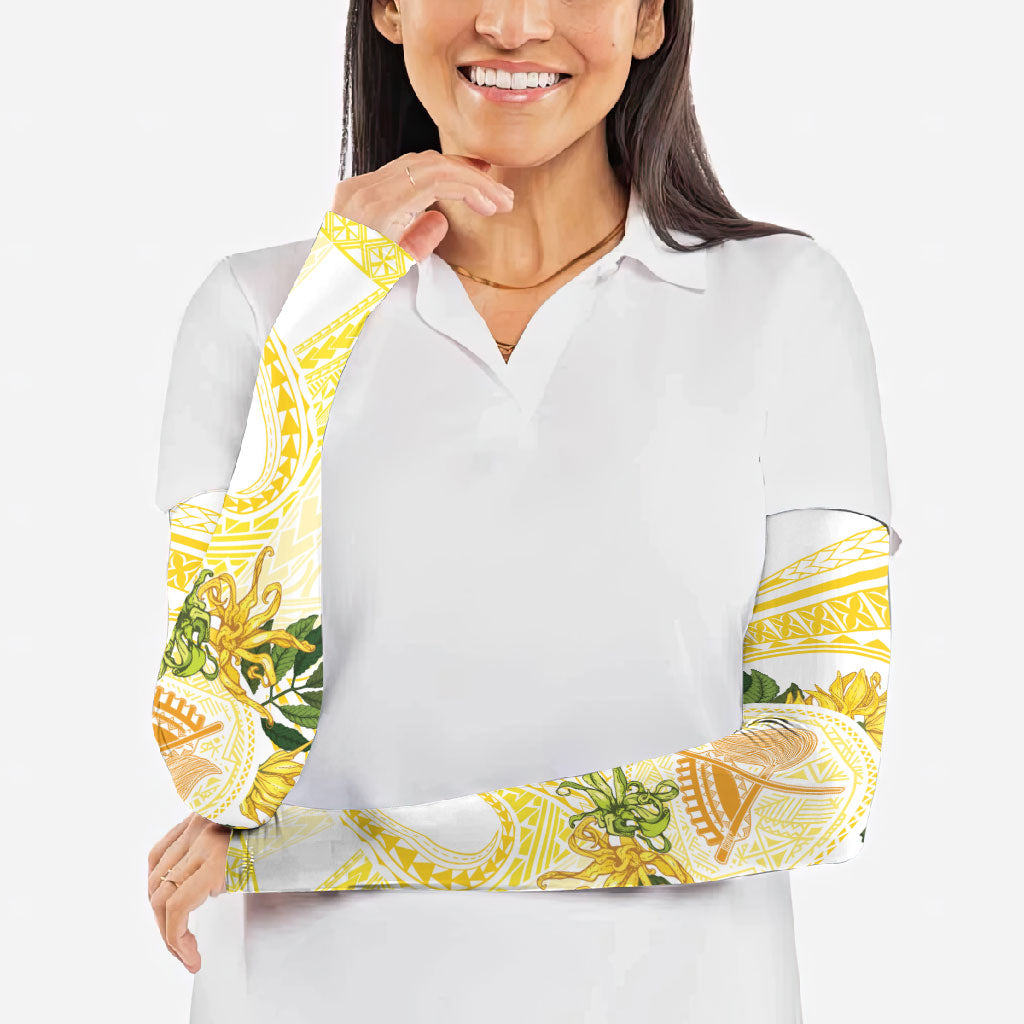 Samoa Moso'oi Flowers Tatau Arm Sleeves Festive Golden White LT7 - Polynesian Pride