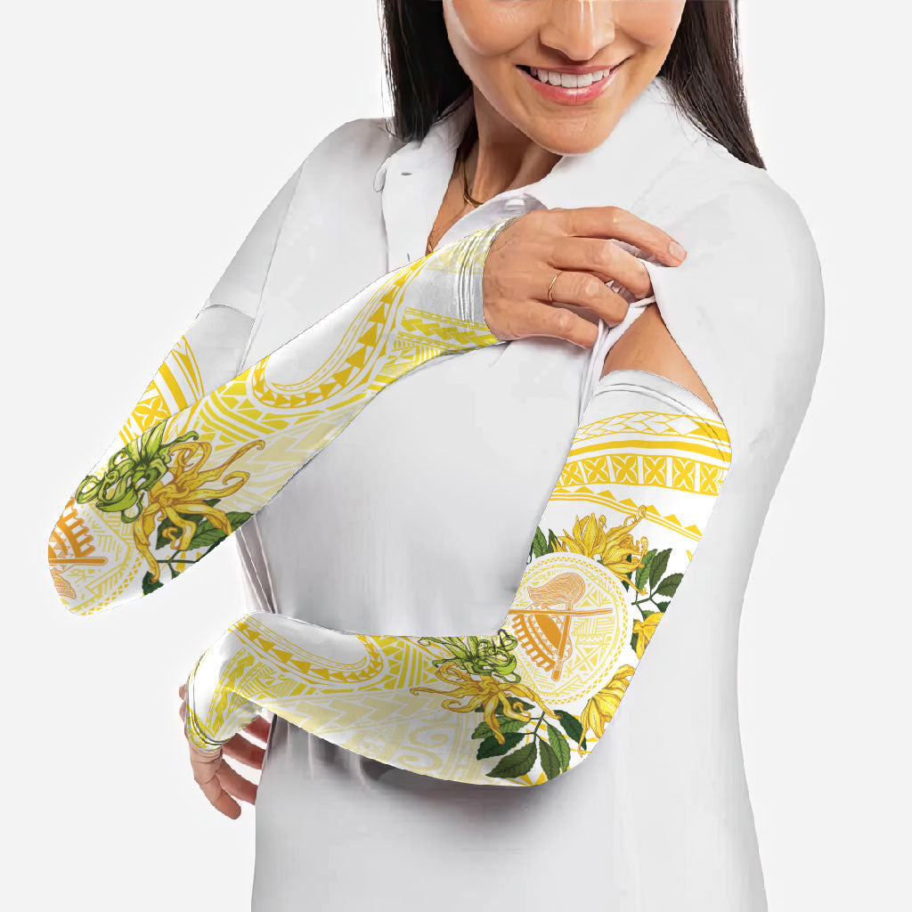 Samoa Moso'oi Flowers Tatau Arm Sleeves Festive Golden White LT7 - Polynesian Pride