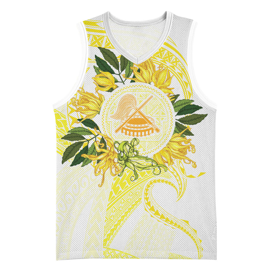 Samoa Moso'oi Flowers Tatau Basketball Jersey Festive Golden White LT7 Unisex Gold - Polynesian Pride