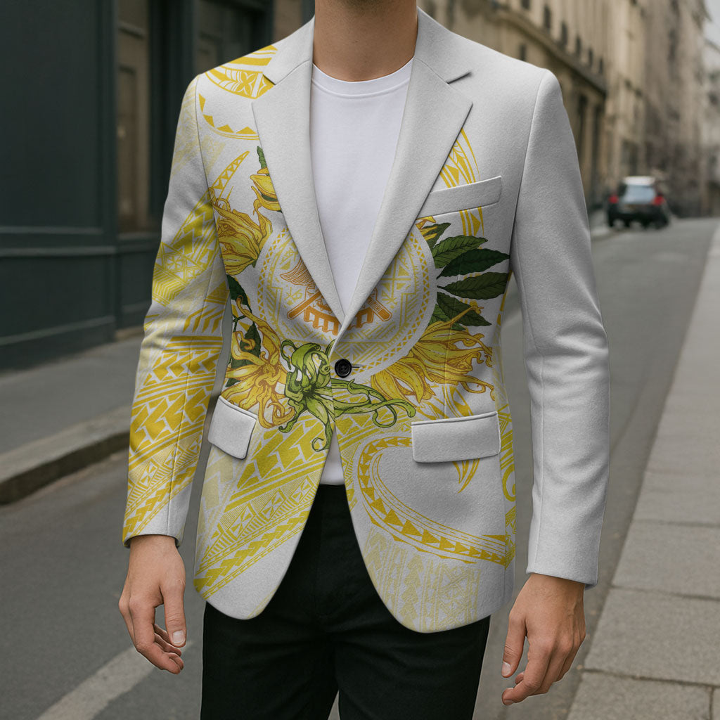 Samoa Moso'oi Flowers Tatau Blazer Festive Golden White LT7 - Polynesian Pride
