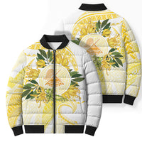 Samoa Moso'oi Flowers Tatau Bomber Puffer Jacket Festive Golden White LT7 - Polynesian Pride