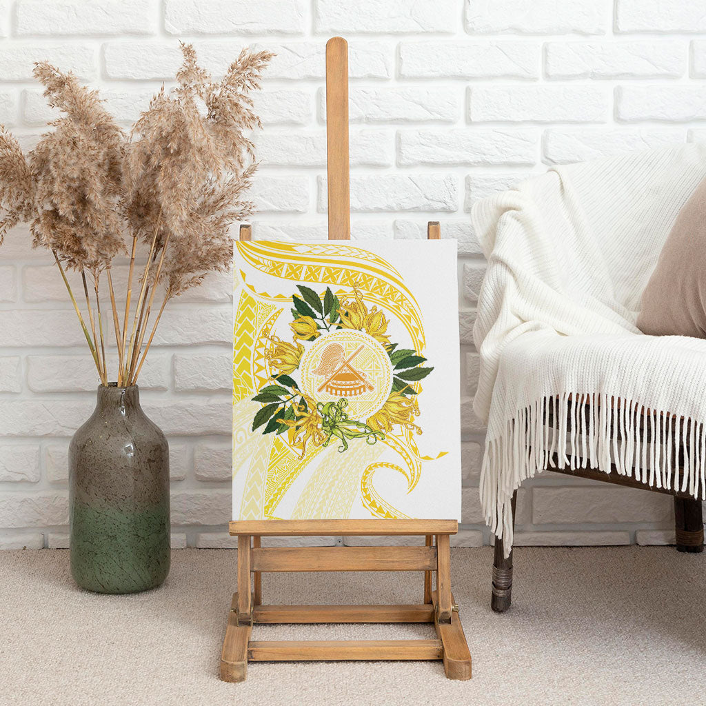 Samoa Moso'oi Flowers Tatau Canvas Wall Art Festive Golden White LT7 - Polynesian Pride