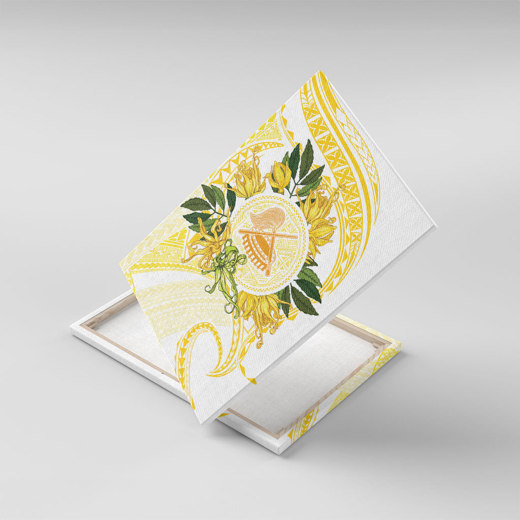 Samoa Moso'oi Flowers Tatau Canvas Wall Art Festive Golden White LT7 With Frame Gold - Polynesian Pride