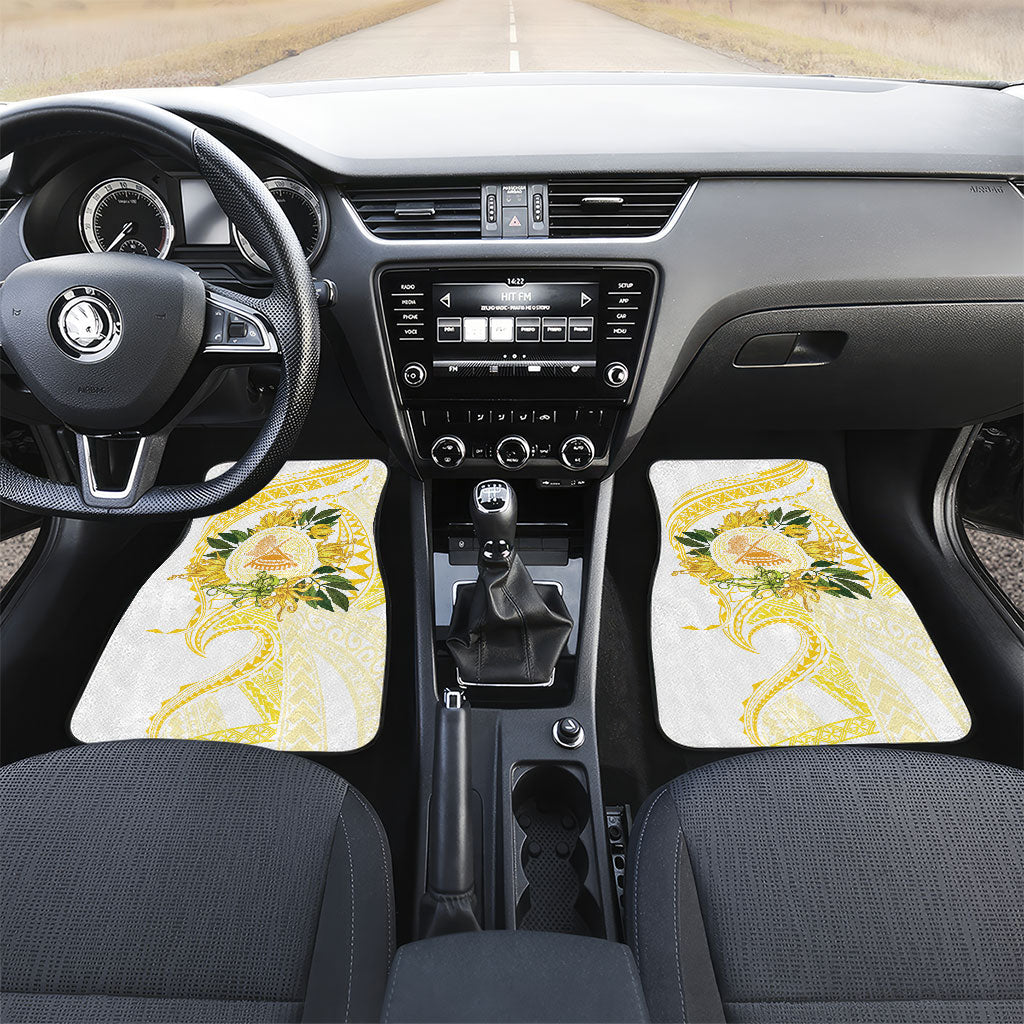 Samoa Moso'oi Flowers Tatau Car Mats Festive Golden White LT7 Set 2pcs - Front Gold - Polynesian Pride