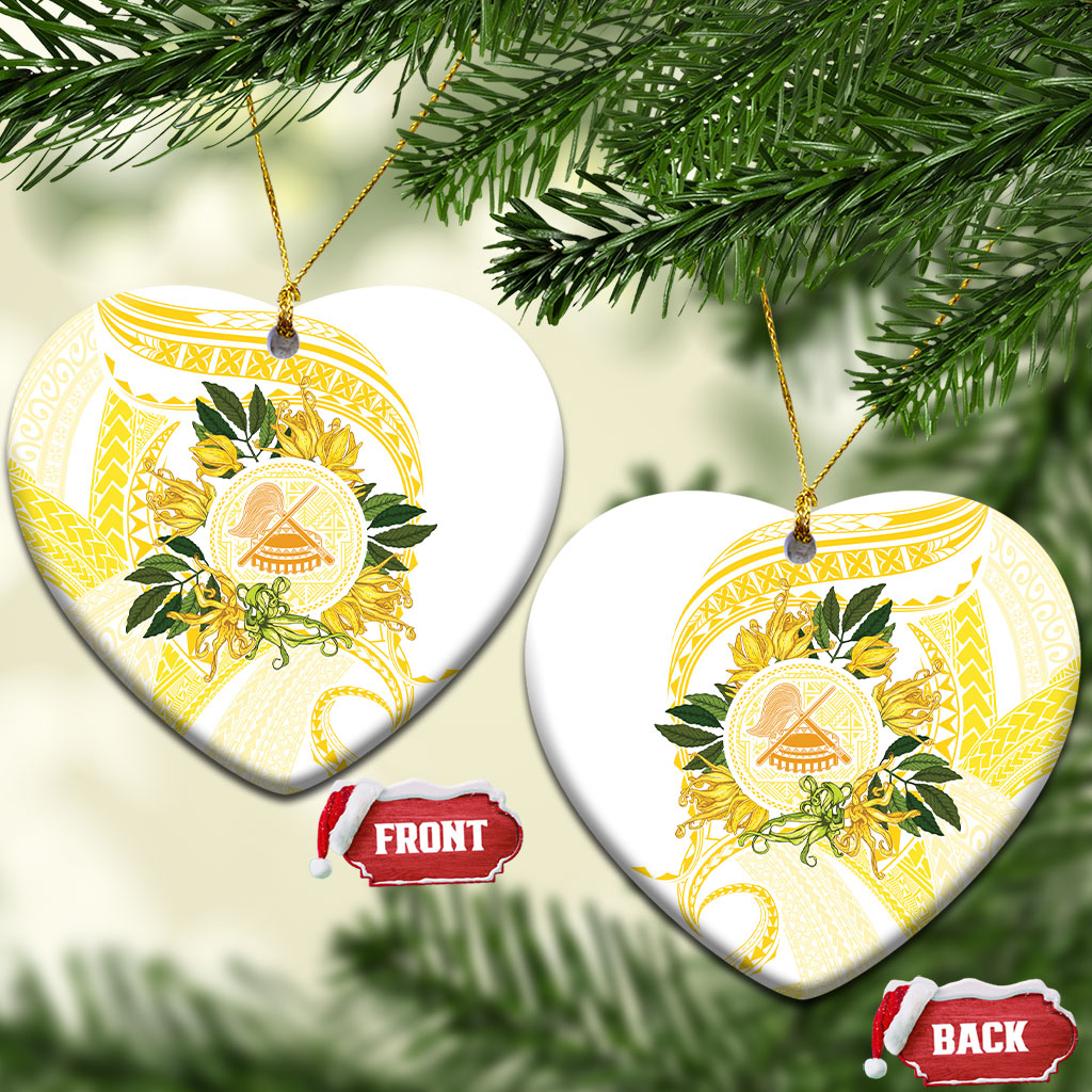 Samoa Moso'oi Flowers Tatau Ceramic Ornament Festive Golden White LT7 Heart Gold - Polynesian Pride