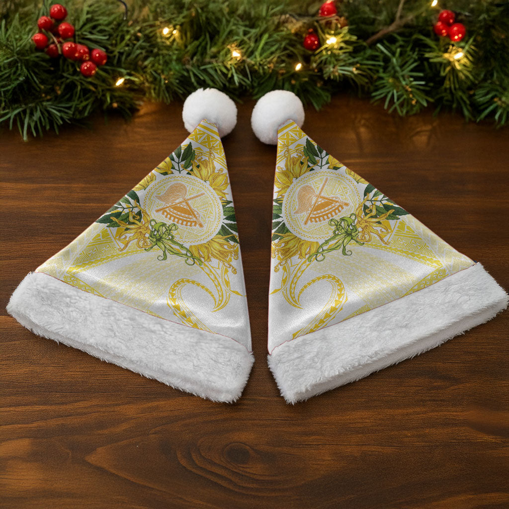 Samoa Moso'oi Flowers Tatau Christmas Santa Hat Festive Golden White LT7 - Polynesian Pride
