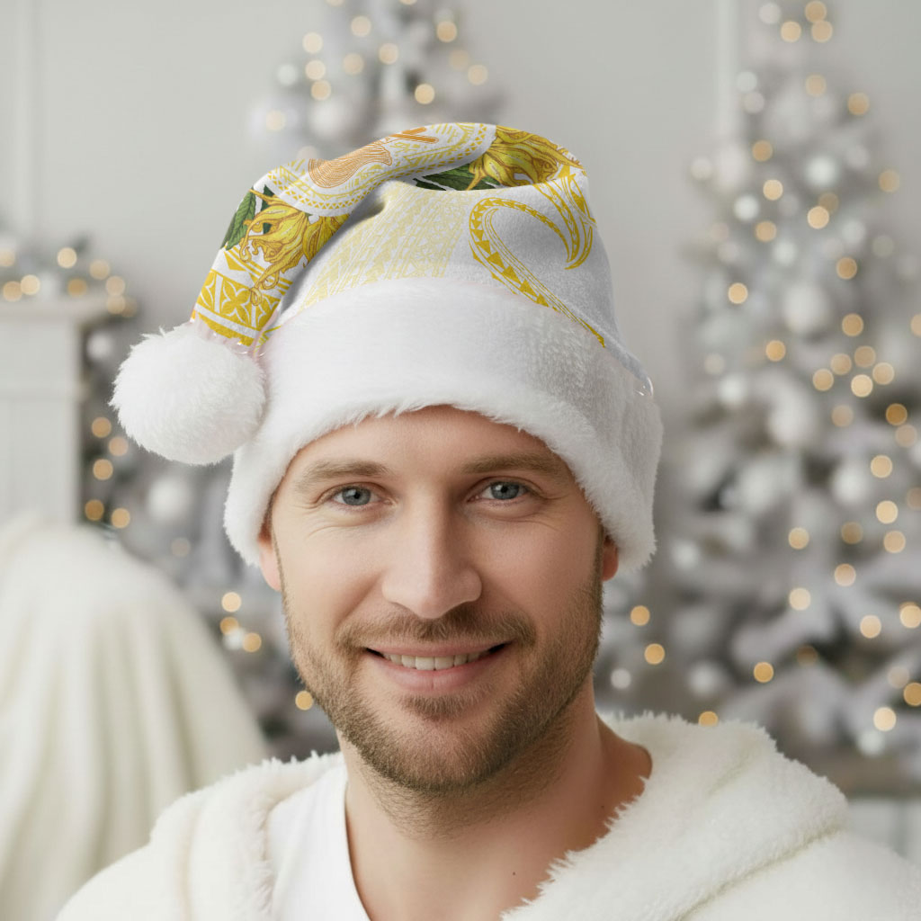 Samoa Moso'oi Flowers Tatau Christmas Santa Hat Festive Golden White LT7 - Polynesian Pride