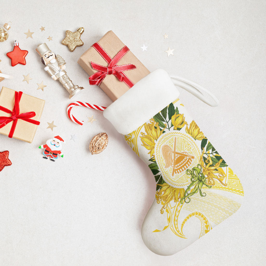 Samoa Moso'oi Flowers Tatau Christmas Stocking Festive Golden White LT7 - Polynesian Pride