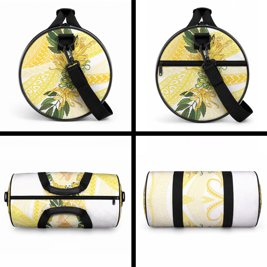 Samoa Moso'oi Flowers Tatau Duffle Bag Festive Golden White LT7 - Polynesian Pride