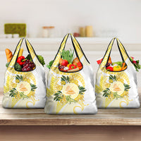 Samoa Moso'oi Flowers Tatau Grocery Bag Festive Golden White LT7 3-pack One Size Gold - Polynesian Pride