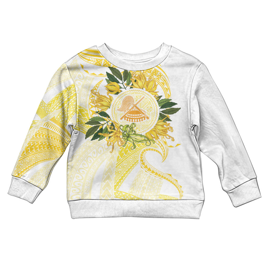 Samoa Moso'oi Flowers Tatau Kid Ugly Christmas Sweater Festive Golden White LT7 Kid Gold - Polynesian Pride