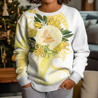 Samoa Moso'oi Flowers Tatau Kid Ugly Christmas Sweater Festive Golden White LT7 - Polynesian Pride