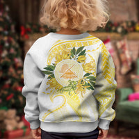 Samoa Moso'oi Flowers Tatau Kid Ugly Christmas Sweater Festive Golden White LT7 - Polynesian Pride