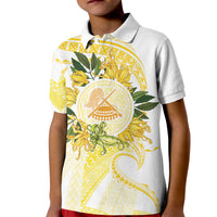 Samoa Moso'oi Flowers Tatau Kid Polo Shirt Festive Golden White LT7 Kid Gold - Polynesian Pride