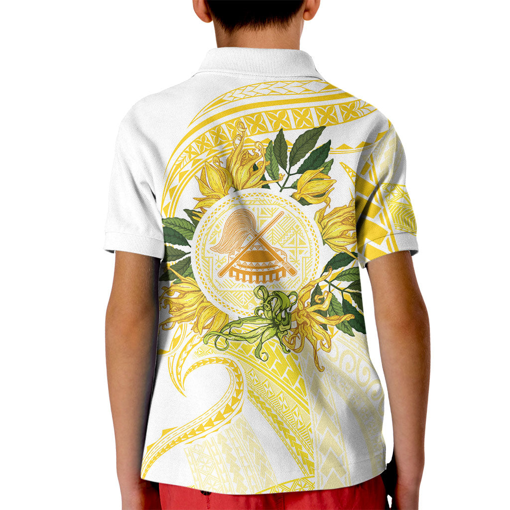Samoa Moso'oi Flowers Tatau Kid Polo Shirt Festive Golden White LT7 - Polynesian Pride