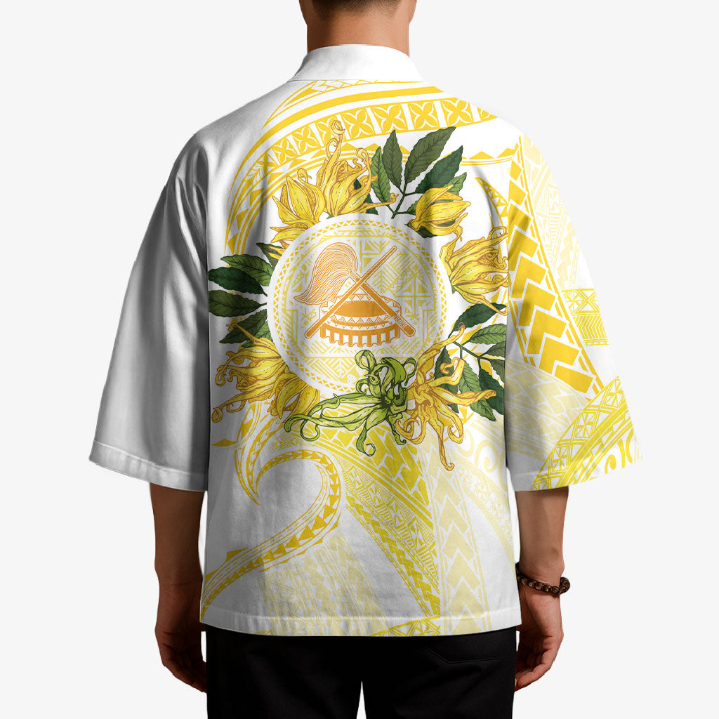 Samoa Moso'oi Flowers Tatau Kimono Festive Golden White LT7 - Polynesian Pride
