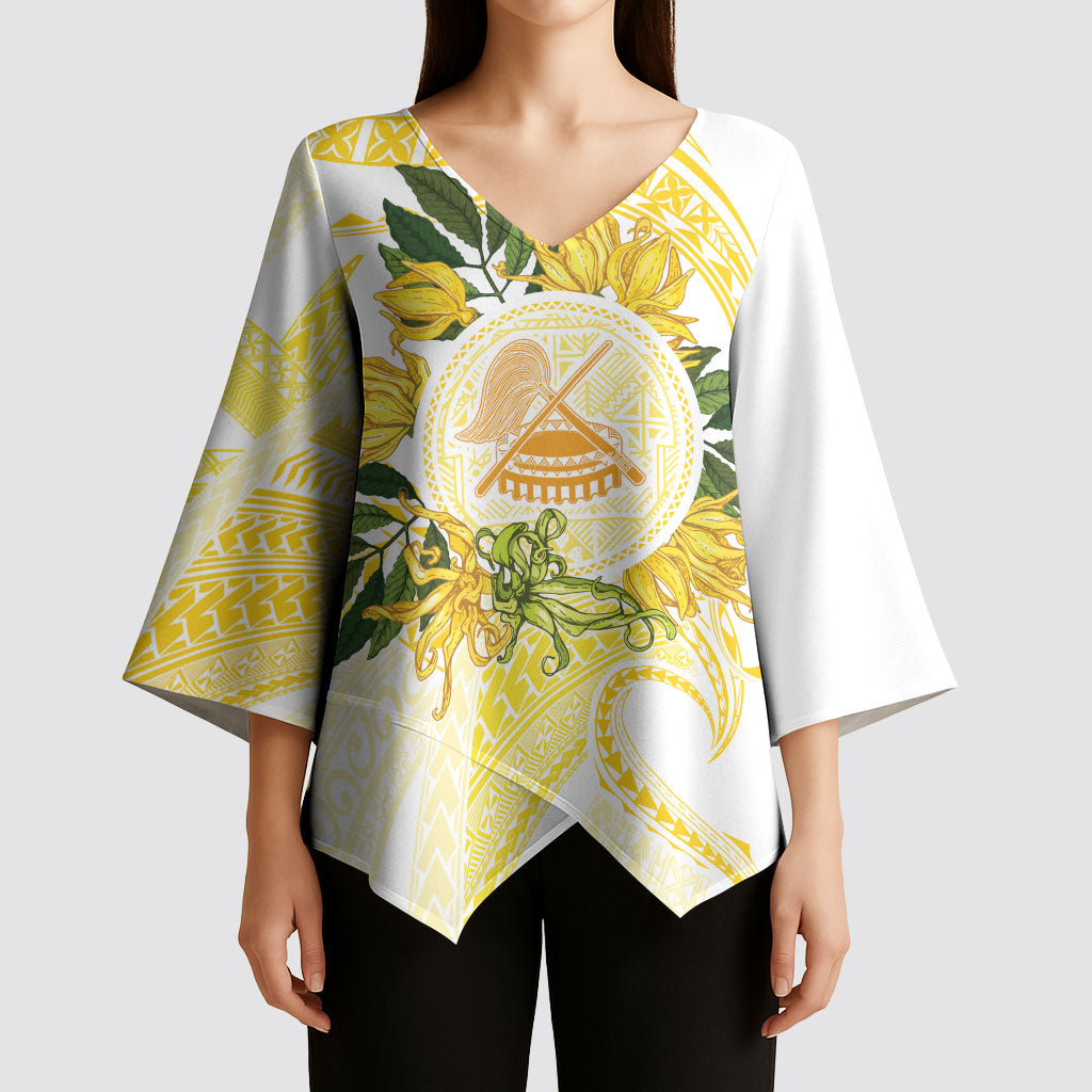 Samoa Moso'oi Flowers Tatau Kimono Sleeve Blouse Festive Golden White LT7 - Polynesian Pride