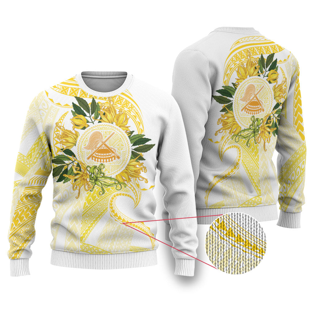 Samoa Moso'oi Flowers Tatau Ugly Christmas Sweater Festive Golden White LT7 Gold - Polynesian Pride