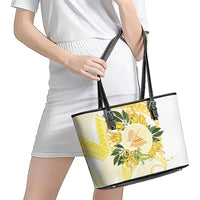 Samoa Moso'oi Flowers Tatau Leather Tote Bag Festive Golden White LT7 - Polynesian Pride