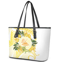 Samoa Moso'oi Flowers Tatau Leather Tote Bag Festive Golden White LT7 - Polynesian Pride
