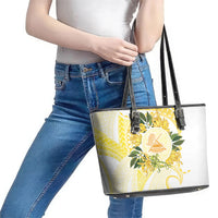 Samoa Moso'oi Flowers Tatau Leather Tote Bag Festive Golden White LT7 - Polynesian Pride