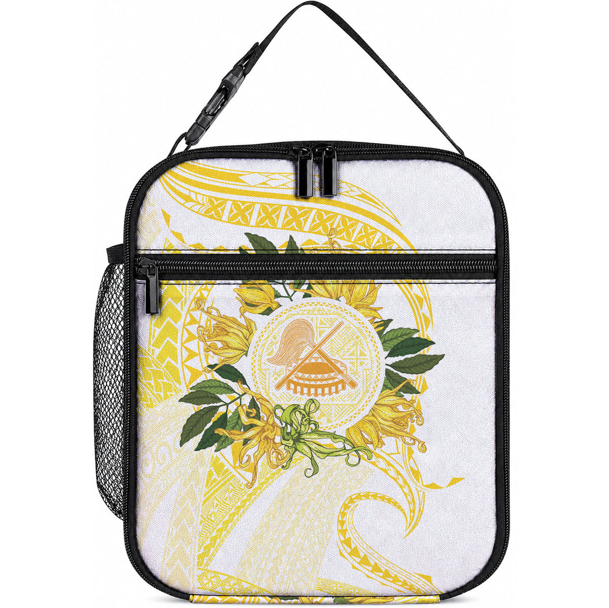 Samoa Moso'oi Flowers Tatau Lunch Bag Festive Golden White LT7 10.2 × 8.3 × 4.3 inch Gold - Polynesian Pride