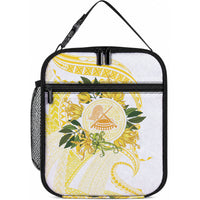Samoa Moso'oi Flowers Tatau Lunch Bag Festive Golden White LT7 10.2 × 8.3 × 4.3 inch Gold - Polynesian Pride