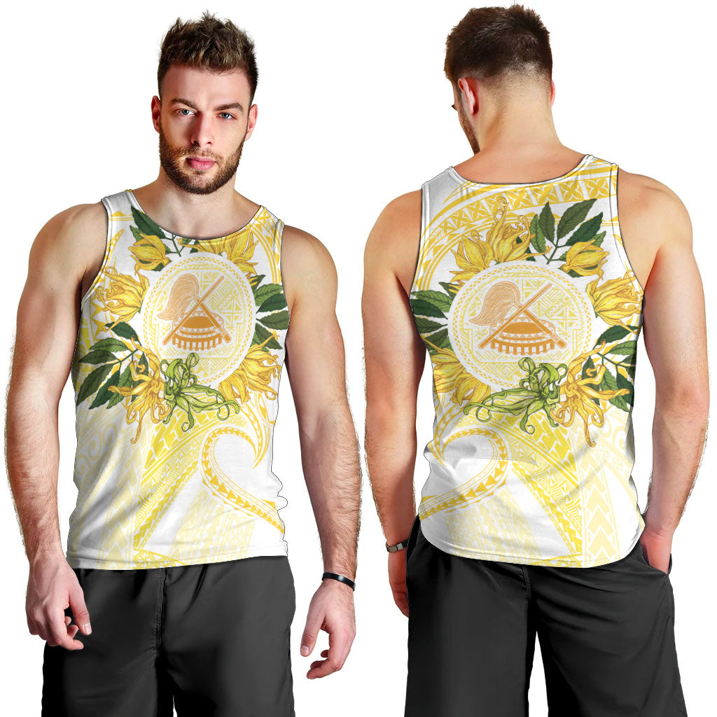 Samoa Moso'oi Flowers Tatau Men Tank Top Festive Golden White LT7 - Polynesian Pride