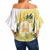 Samoa Moso'oi Flowers Tatau Off Shoulder Wrap Waist Top Festive Golden White LT7 - Polynesian Pride