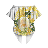 Samoa Moso'oi Flowers Tatau Off Shoulder Wrap Waist Top Festive Golden White LT7 - Polynesian Pride