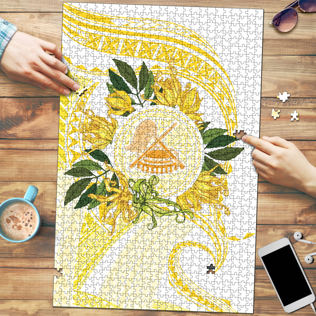 Samoa Moso'oi Flowers Tatau Puzzle Festive Golden White LT7 Gold - Polynesian Pride