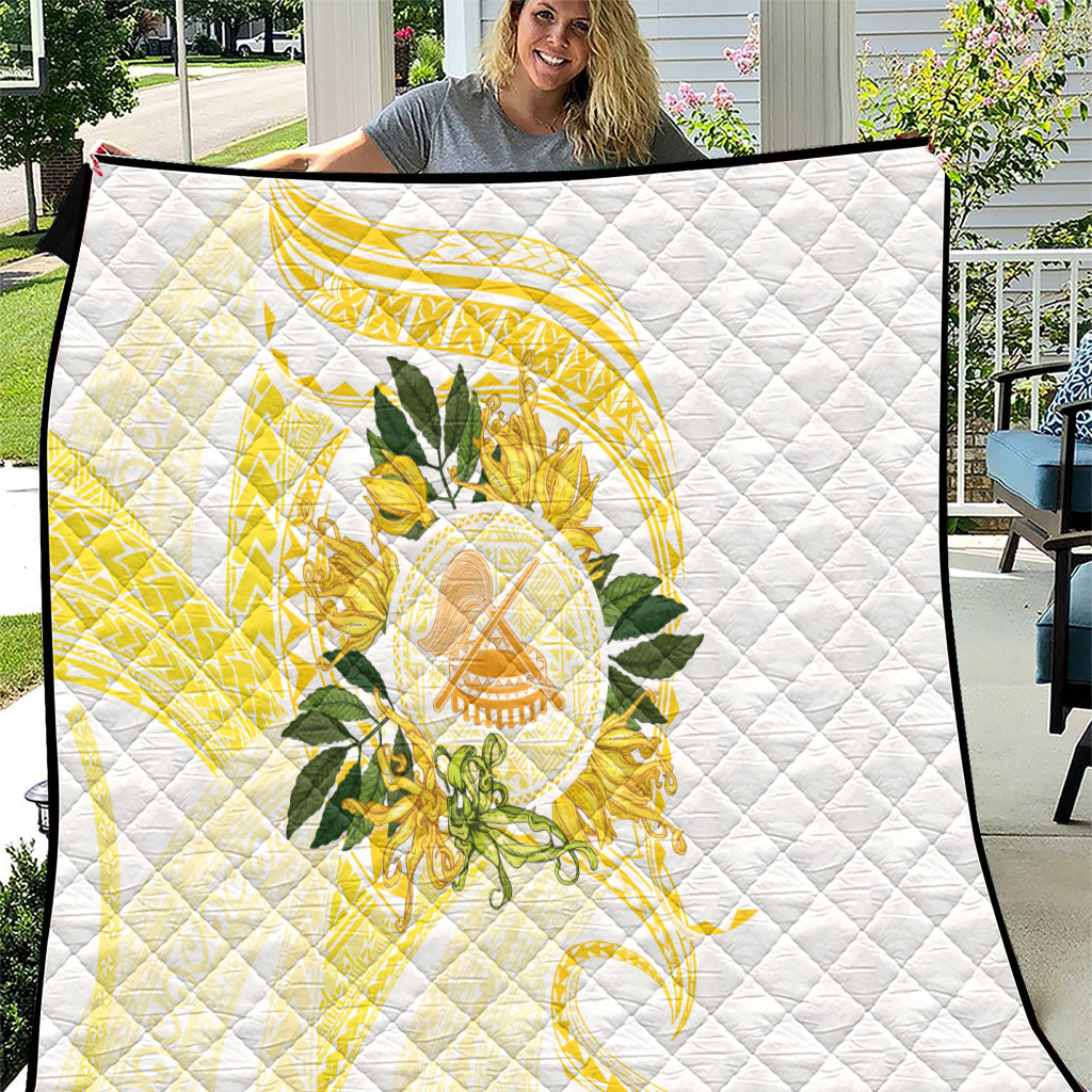 Samoa Moso'oi Flowers Tatau Quilt Festive Golden White LT7 Gold - Polynesian Pride