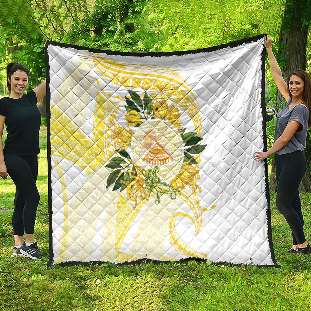 Samoa Moso'oi Flowers Tatau Quilt Festive Golden White LT7 - Polynesian Pride