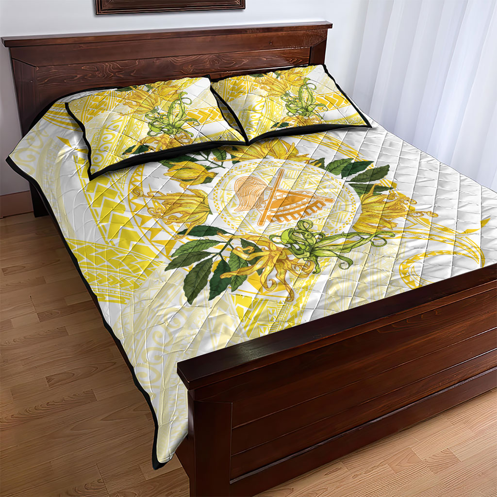 Samoa Moso'oi Flowers Tatau Quilt Bed Set Festive Golden White LT7 - Polynesian Pride