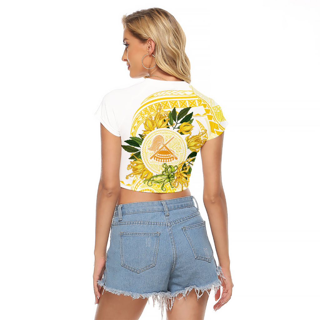 Samoa Moso'oi Flowers Tatau Raglan Cropped T Shirt Festive Golden White LT7 - Polynesian Pride