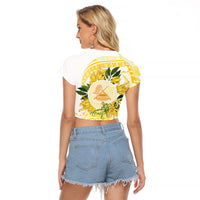 Samoa Moso'oi Flowers Tatau Raglan Cropped T Shirt Festive Golden White LT7 - Polynesian Pride