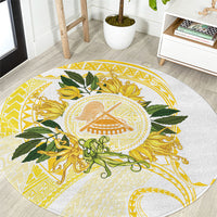Samoa Moso'oi Flowers Tatau Round Carpet Festive Golden White LT7 Gold - Polynesian Pride