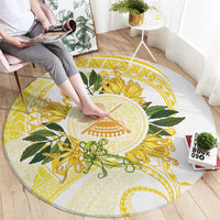 Samoa Moso'oi Flowers Tatau Round Carpet Festive Golden White LT7 - Polynesian Pride