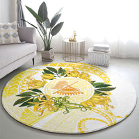 Samoa Moso'oi Flowers Tatau Round Carpet Festive Golden White LT7 - Polynesian Pride