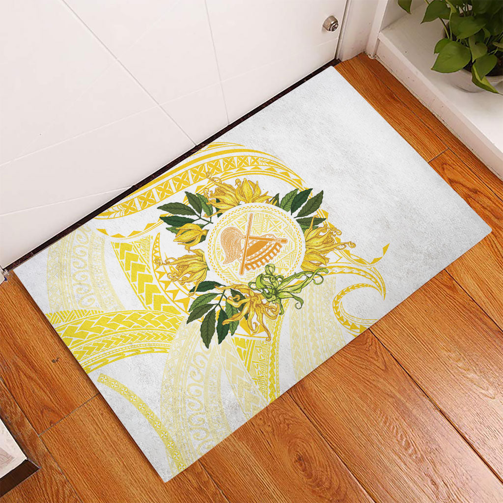Samoa Moso'oi Flowers Tatau Rubber Doormat Festive Golden White LT7 - Polynesian Pride
