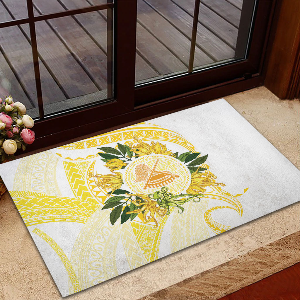 Samoa Moso'oi Flowers Tatau Rubber Doormat Festive Golden White LT7 - Polynesian Pride