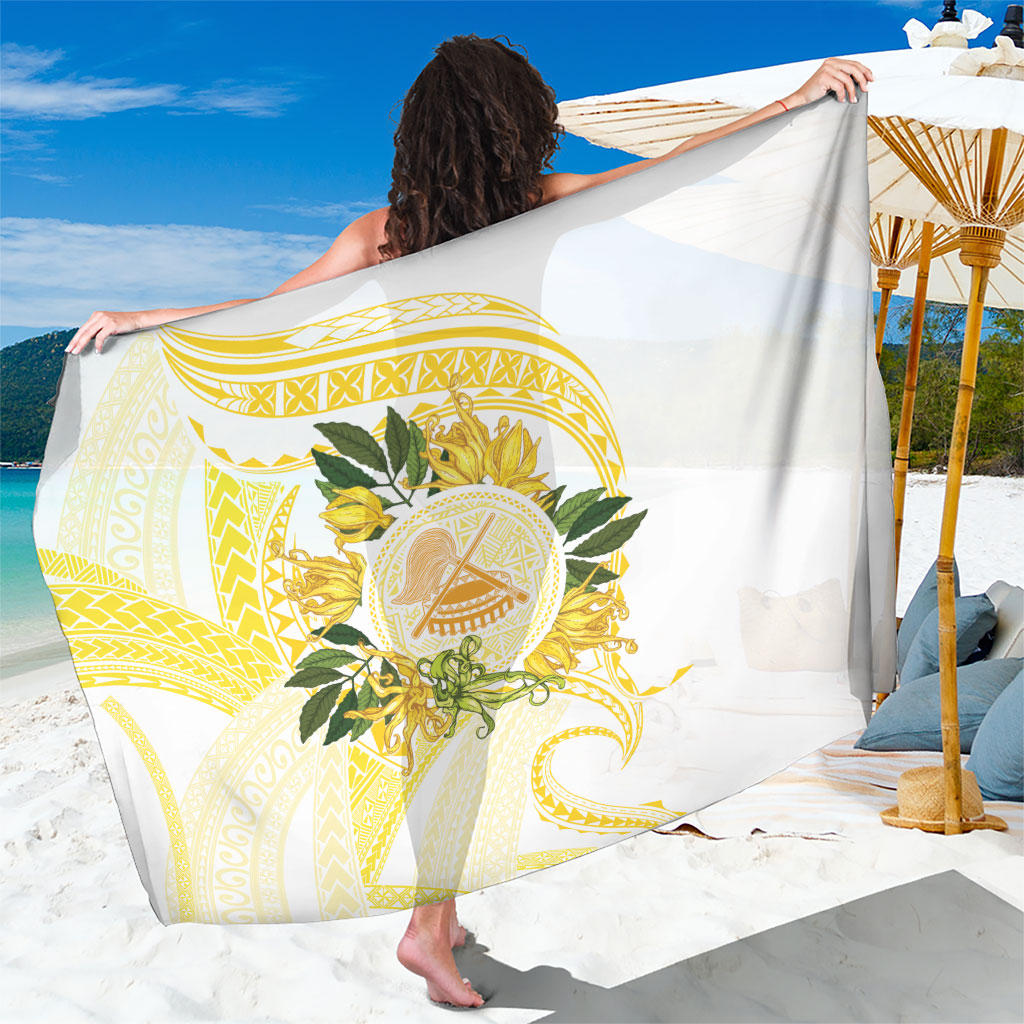 Samoa Moso'oi Flowers Tatau Sarong Festive Golden White LT7 One Size 44 x 66 inches Gold - Polynesian Pride